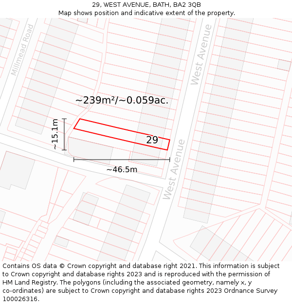 29, WEST AVENUE, BATH, BA2 3QB: Plot and title map