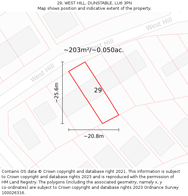 29, WEST HILL, DUNSTABLE, LU6 3PN: Plot and title map