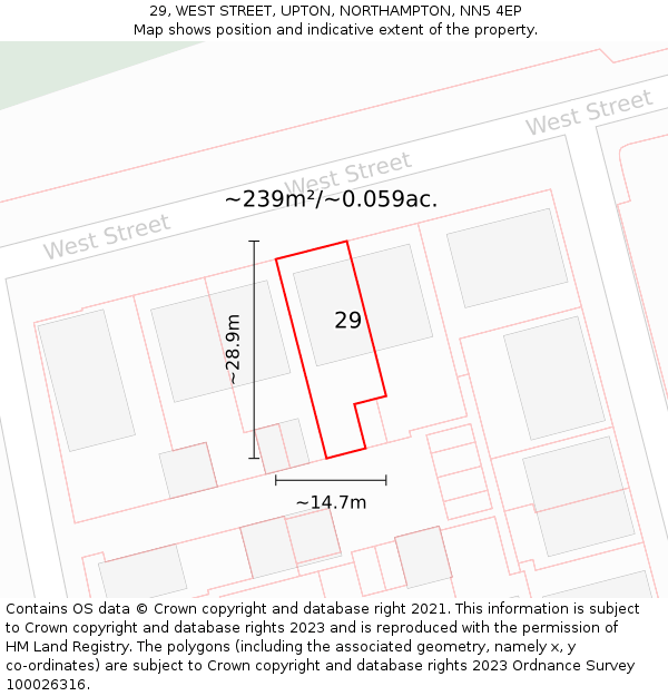 29, WEST STREET, UPTON, NORTHAMPTON, NN5 4EP: Plot and title map
