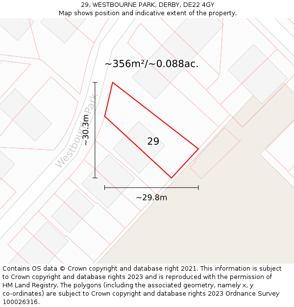 29, WESTBOURNE PARK, DERBY, DE22 4GY: Plot and title map