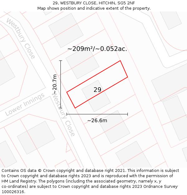 29, WESTBURY CLOSE, HITCHIN, SG5 2NF: Plot and title map