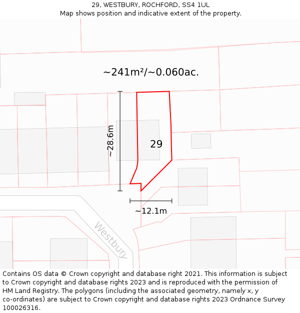 29, WESTBURY, ROCHFORD, SS4 1UL: Plot and title map