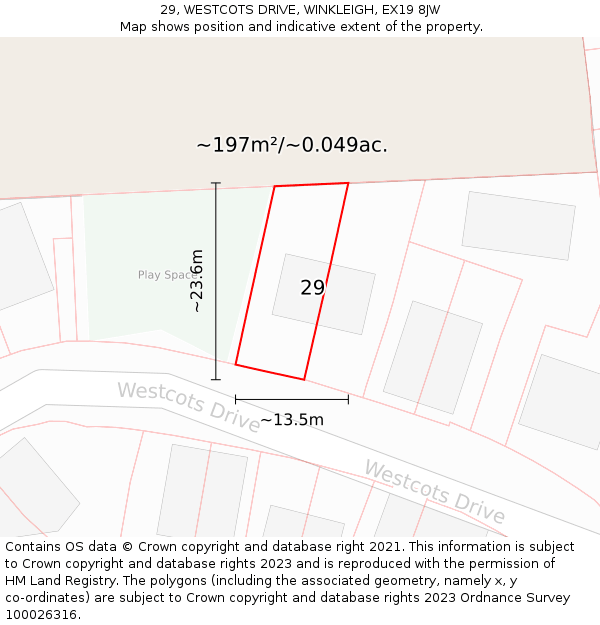 29, WESTCOTS DRIVE, WINKLEIGH, EX19 8JW: Plot and title map