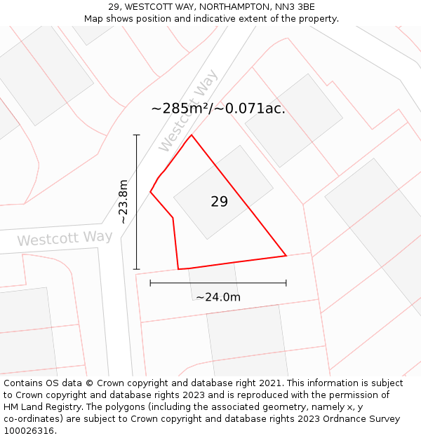 29, WESTCOTT WAY, NORTHAMPTON, NN3 3BE: Plot and title map
