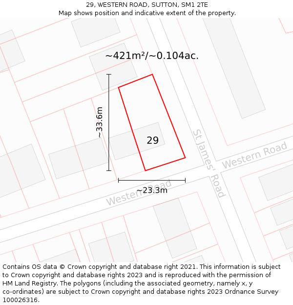 29, WESTERN ROAD, SUTTON, SM1 2TE: Plot and title map