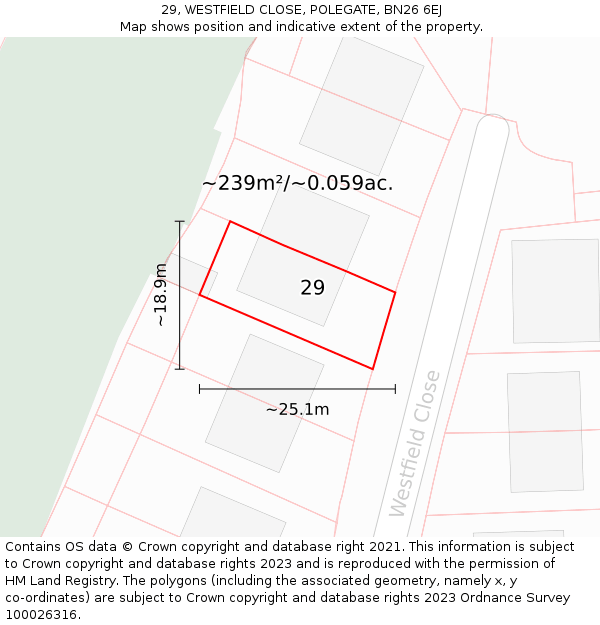 29, WESTFIELD CLOSE, POLEGATE, BN26 6EJ: Plot and title map