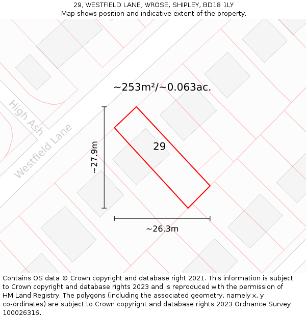 29, WESTFIELD LANE, WROSE, SHIPLEY, BD18 1LY: Plot and title map