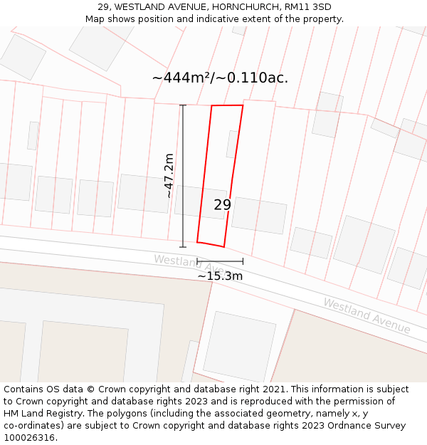 29, WESTLAND AVENUE, HORNCHURCH, RM11 3SD: Plot and title map