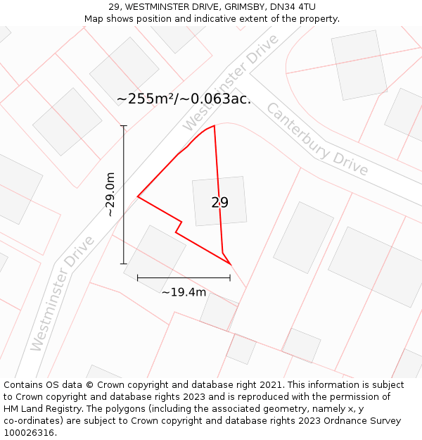 29, WESTMINSTER DRIVE, GRIMSBY, DN34 4TU: Plot and title map