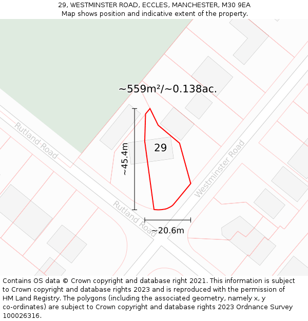 29, WESTMINSTER ROAD, ECCLES, MANCHESTER, M30 9EA: Plot and title map