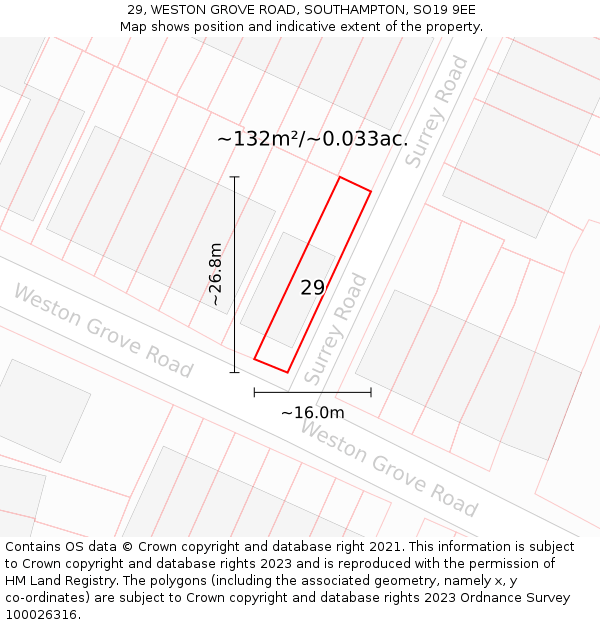 29, WESTON GROVE ROAD, SOUTHAMPTON, SO19 9EE: Plot and title map