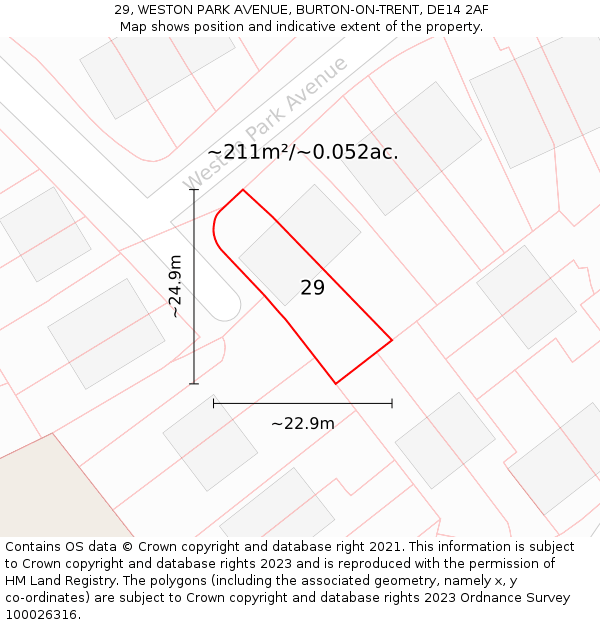 29, WESTON PARK AVENUE, BURTON-ON-TRENT, DE14 2AF: Plot and title map
