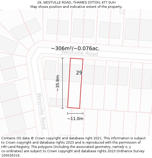 29, WESTVILLE ROAD, THAMES DITTON, KT7 0UH: Plot and title map