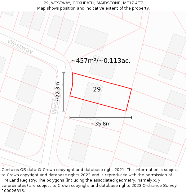 29, WESTWAY, COXHEATH, MAIDSTONE, ME17 4EZ: Plot and title map