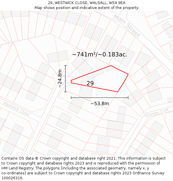 29, WESTWICK CLOSE, WALSALL, WS9 9EA: Plot and title map
