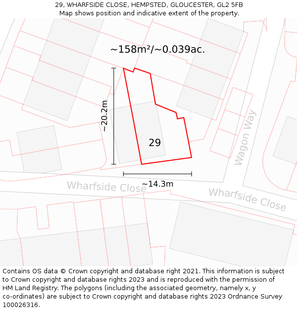 29, WHARFSIDE CLOSE, HEMPSTED, GLOUCESTER, GL2 5FB: Plot and title map
