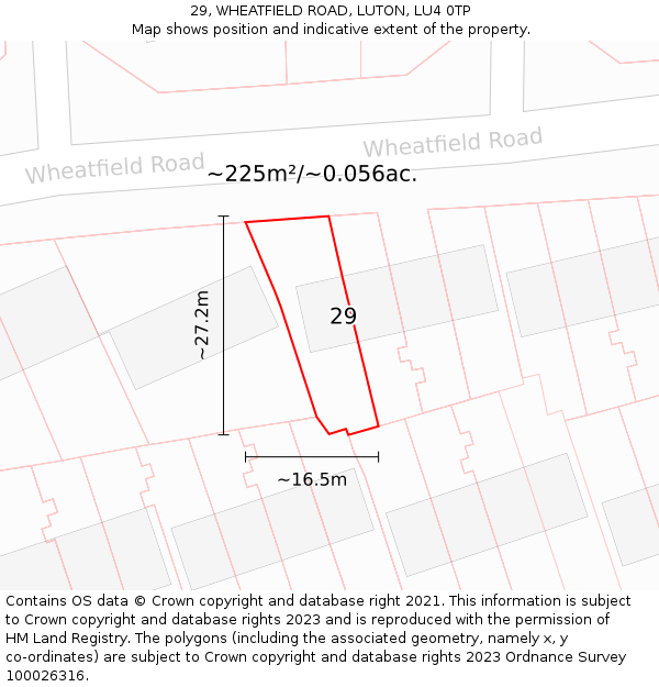 29, WHEATFIELD ROAD, LUTON, LU4 0TP: Plot and title map