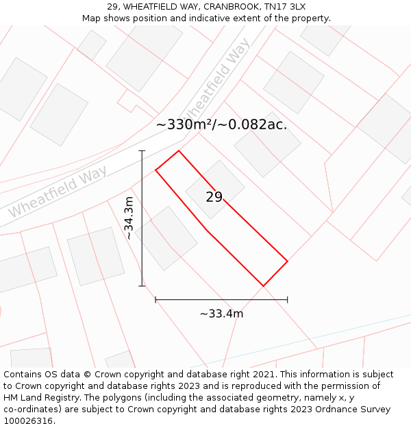 29, WHEATFIELD WAY, CRANBROOK, TN17 3LX: Plot and title map