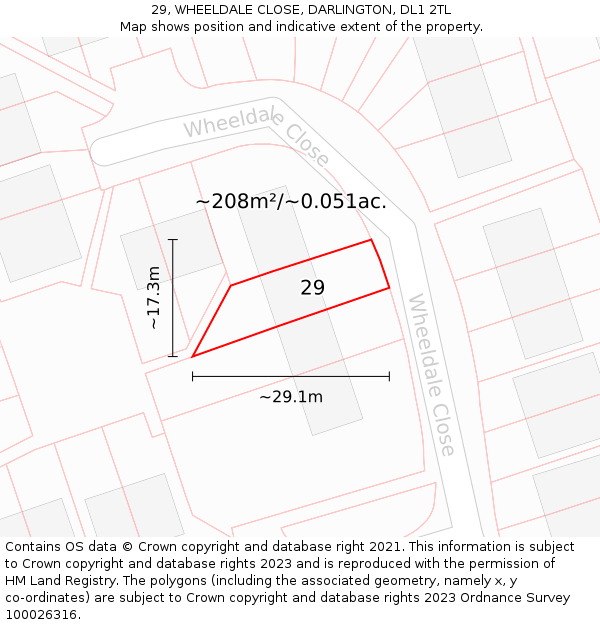 29, WHEELDALE CLOSE, DARLINGTON, DL1 2TL: Plot and title map