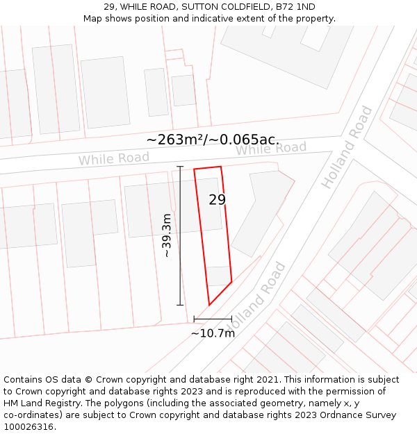 29, WHILE ROAD, SUTTON COLDFIELD, B72 1ND: Plot and title map