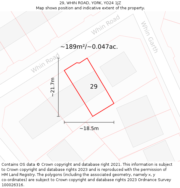 29, WHIN ROAD, YORK, YO24 1JZ: Plot and title map