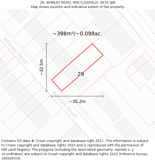 29, WHIRLEY ROAD, MACCLESFIELD, SK10 3JW: Plot and title map