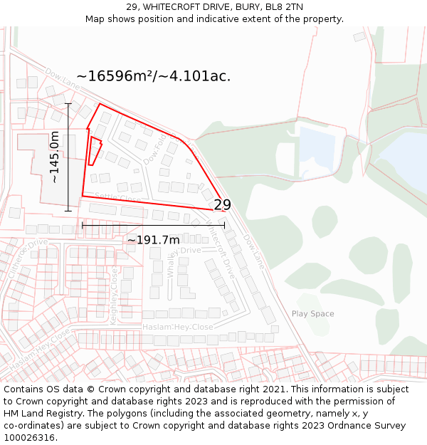 29, WHITECROFT DRIVE, BURY, BL8 2TN: Plot and title map