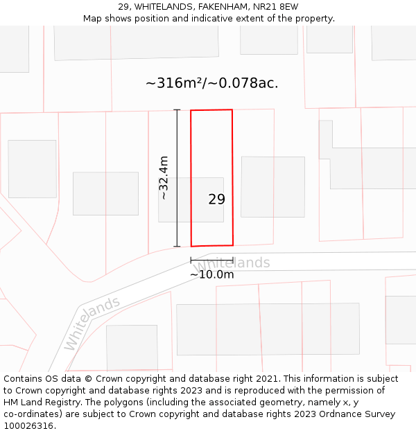 29, WHITELANDS, FAKENHAM, NR21 8EW: Plot and title map