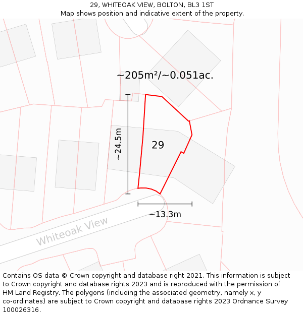 29, WHITEOAK VIEW, BOLTON, BL3 1ST: Plot and title map