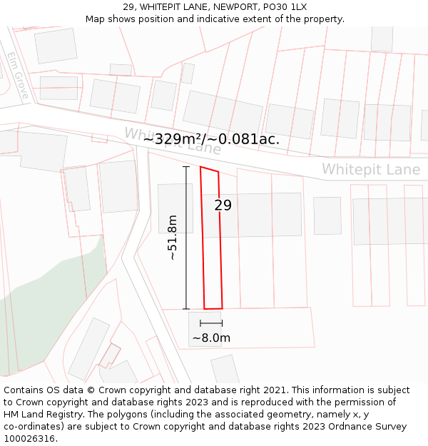 29, WHITEPIT LANE, NEWPORT, PO30 1LX: Plot and title map
