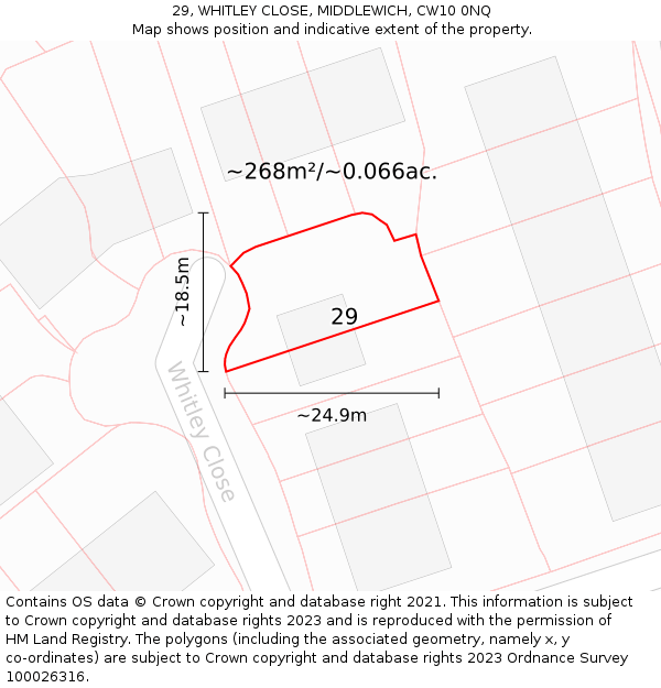 29, WHITLEY CLOSE, MIDDLEWICH, CW10 0NQ: Plot and title map