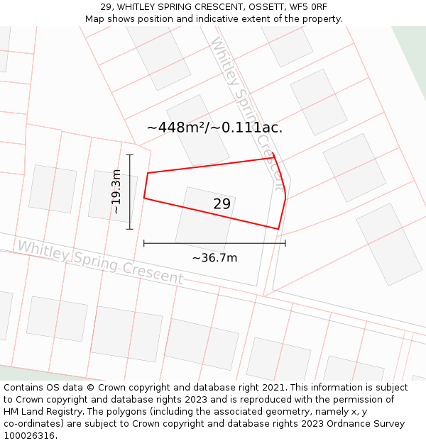 29, WHITLEY SPRING CRESCENT, OSSETT, WF5 0RF: Plot and title map