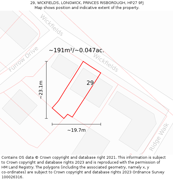 29, WICKFIELDS, LONGWICK, PRINCES RISBOROUGH, HP27 9FJ: Plot and title map