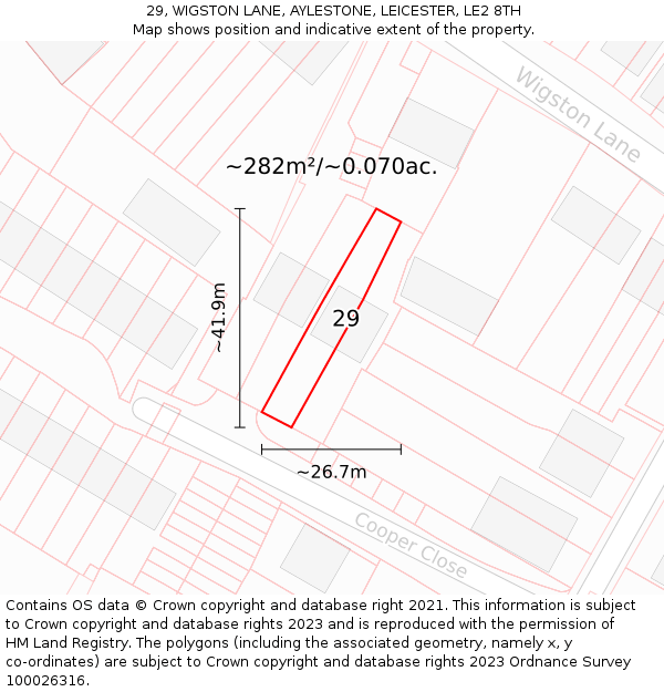 29, WIGSTON LANE, AYLESTONE, LEICESTER, LE2 8TH: Plot and title map