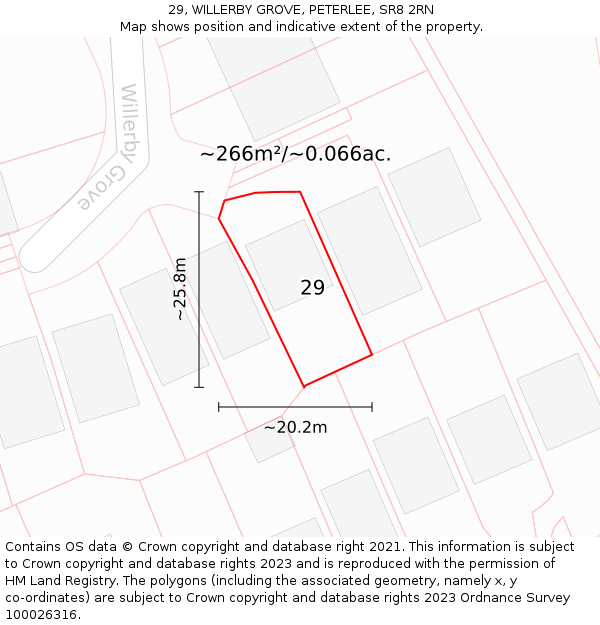 29, WILLERBY GROVE, PETERLEE, SR8 2RN: Plot and title map