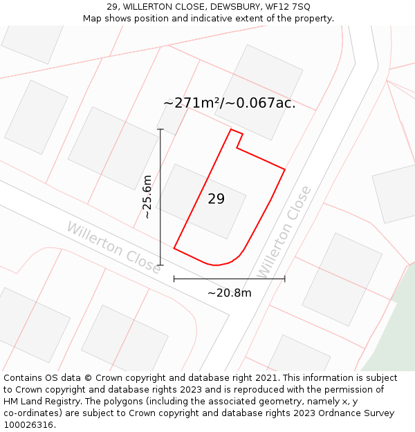 29, WILLERTON CLOSE, DEWSBURY, WF12 7SQ: Plot and title map