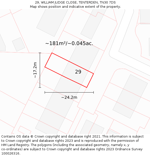 29, WILLIAM JUDGE CLOSE, TENTERDEN, TN30 7DS: Plot and title map