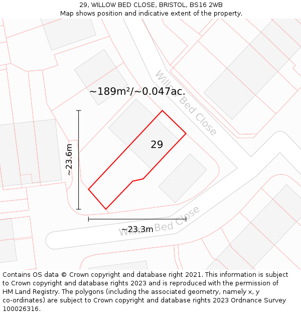 29, WILLOW BED CLOSE, BRISTOL, BS16 2WB: Plot and title map