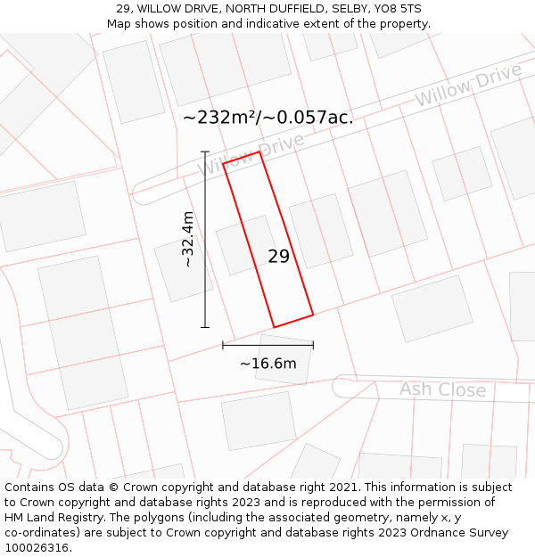 29, WILLOW DRIVE, NORTH DUFFIELD, SELBY, YO8 5TS: Plot and title map