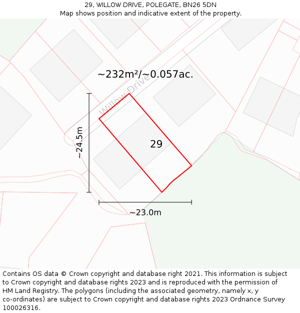 29, WILLOW DRIVE, POLEGATE, BN26 5DN: Plot and title map