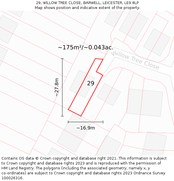 29, WILLOW TREE CLOSE, BARWELL, LEICESTER, LE9 8LP: Plot and title map