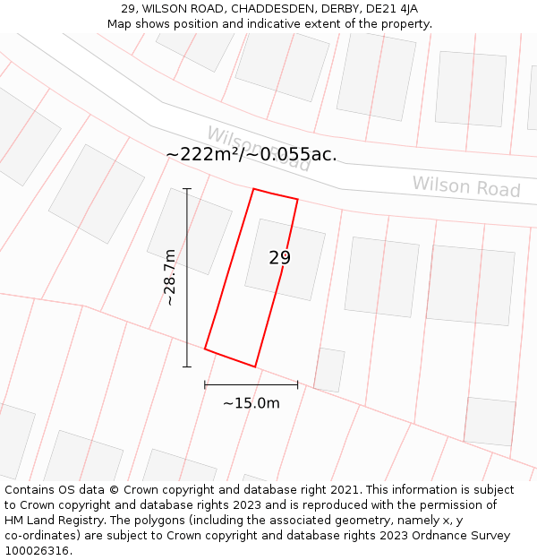 29, WILSON ROAD, CHADDESDEN, DERBY, DE21 4JA: Plot and title map