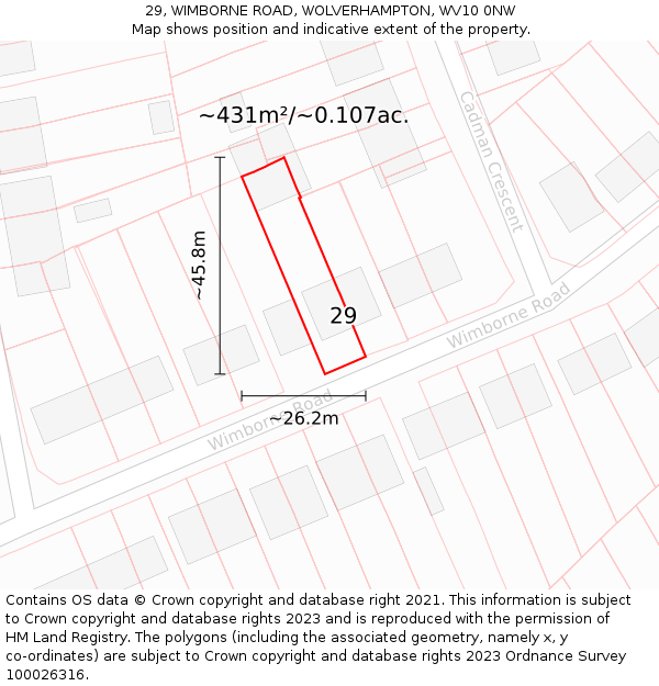 29, WIMBORNE ROAD, WOLVERHAMPTON, WV10 0NW: Plot and title map