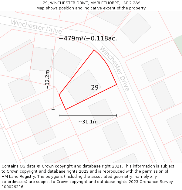 29, WINCHESTER DRIVE, MABLETHORPE, LN12 2AY: Plot and title map