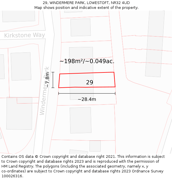 29, WINDERMERE PARK, LOWESTOFT, NR32 4UD: Plot and title map