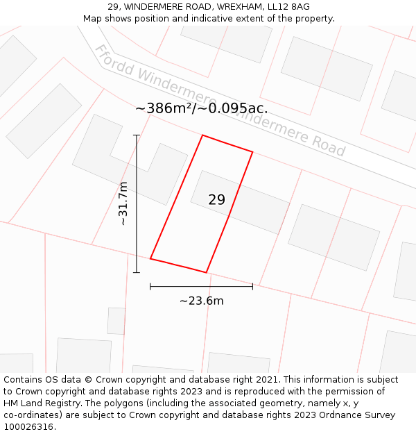 29, WINDERMERE ROAD, WREXHAM, LL12 8AG: Plot and title map