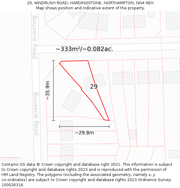 29, WINDRUSH ROAD, HARDINGSTONE, NORTHAMPTON, NN4 6EH: Plot and title map