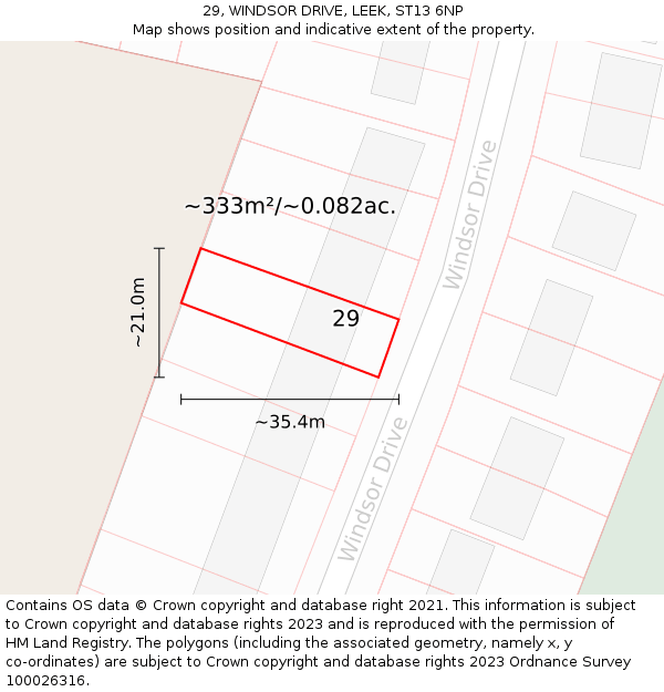 29, WINDSOR DRIVE, LEEK, ST13 6NP: Plot and title map