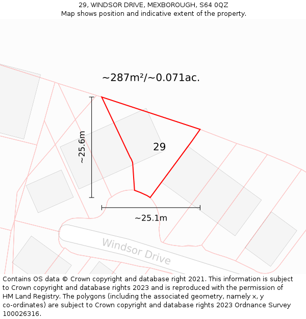 29, WINDSOR DRIVE, MEXBOROUGH, S64 0QZ: Plot and title map