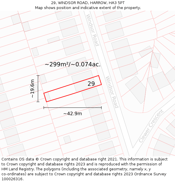 29, WINDSOR ROAD, HARROW, HA3 5PT: Plot and title map